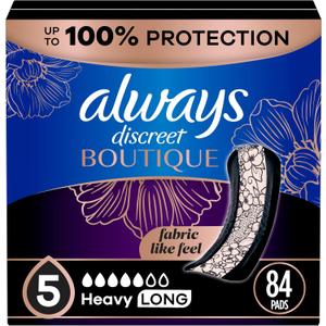Always Discreet Boutique Adult Incontinence & Postpartum Pads For Women, Size 5, Heavy Long Abondant longues, 28 Count x 2 Packs (56 Count total) 