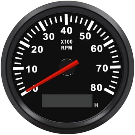 Geloo 85MM Boat RPM Tachometer - Waterproof Outboard Tachometer 0-8000RPM Tacho Meter for Car Truck Marine Diesel Gasoline Engine RPM Tacho Gauge 9-32V with LCD Hourmeter Red Backlight