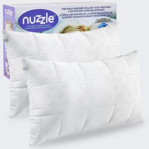 Nuzzle Pillows Queen Size Set of 2 Cooling Adjustable Pillows for Side Sleepers, Luxury Hotel Collection Bed Pillows  Best Adjust Height Soft Firm Pillows for Back, Stomach and Side Sleepers (White)