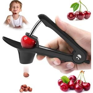 Cherry Pitter Tool, Heavy-Duty Seed Core Remover With Space-Saving Lock Design, Pit Remover for Cherries (Black)