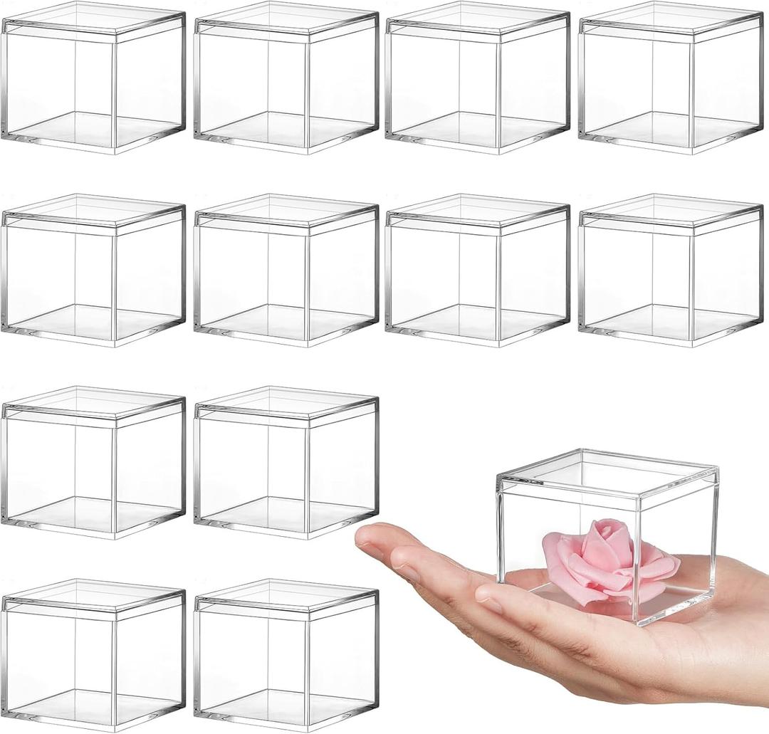 Juexica 12 Pcs Clear Acrylic Box with Lid Plastic Small Acrylic Boxes Decorative Storage Box Jewelry Display Mini Clear Container for Home Candy Pill Tiny Jewelry(Square,2.17 x 2.17 x 1.77)
