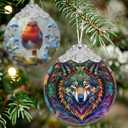 Stained Glass Wolf Christmas Ornament - Holiday Home Decor - Tree Decoration - Gift Exchange Idea