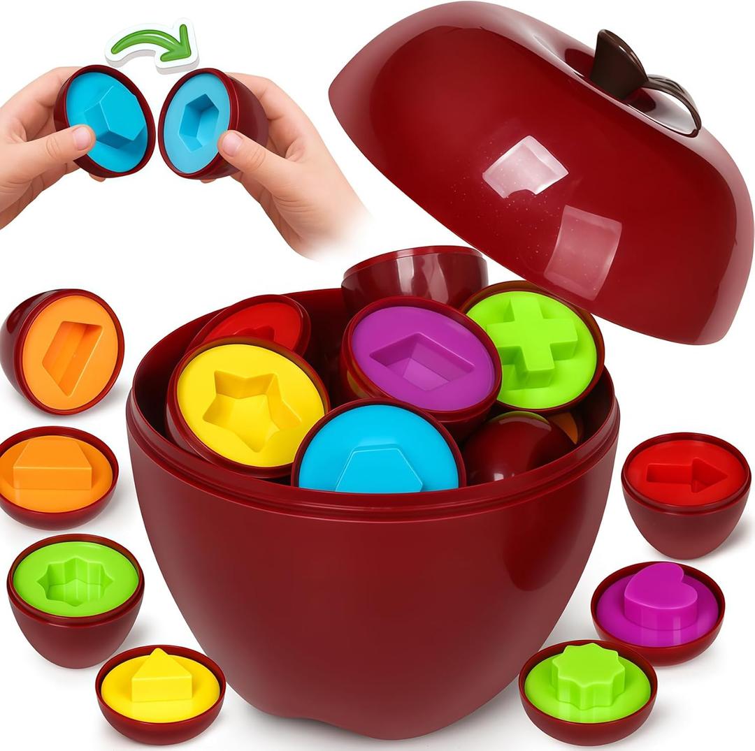 Apple Toys,Montessori Geometric Shape Sorter Toys for Toddlers 1-3,Early Educational Learning Color Sorting & Fine Motor Matching Games,Easter Basket Stuffers Gifts for Preschool Boys Girls