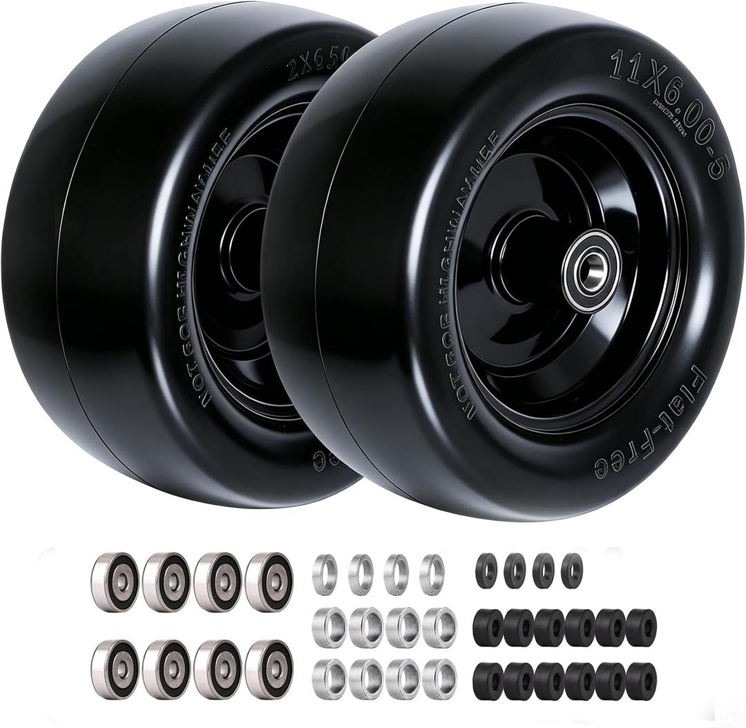 11x6.00-5 Tires for Zero Turn Mower,with Upgraded 3/4",5/8"and 1/2" Bearing More Durable,11x6.00-5 Flat Free Tire,11x6-5 Lawn Mower Tires 6"- 8"Center Hub, Load 400lbs