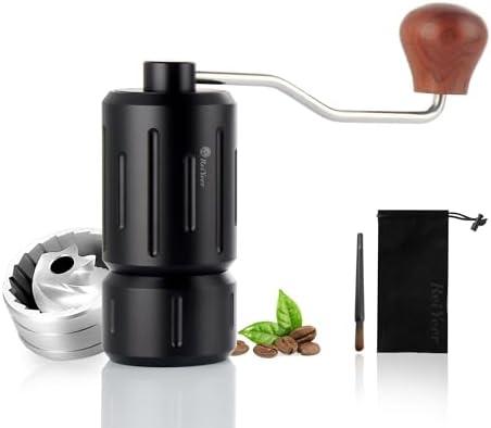 Manual coffee grinder ReiYeer Mini Hand Crank Coffee Grinder Portable Manual Bean Grinder CNC420 Steel Burr Coffee Grinder, Black