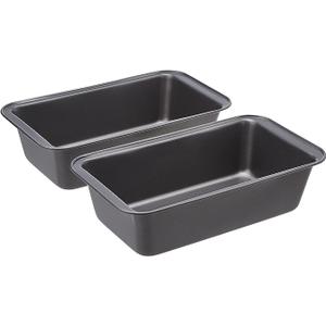 Amazon Basics Rectangular Baking Bread Loaf Pan, 9.5 x 5 Inch, Set of 2, Gray