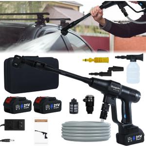 2900 PSI Cordless Pressure Washer, Battery Operated Powered Power Washer, Portable Pressure Washer with 2 4000mAH Batteries, 6-in-1 Nozzle for Car/Floor/Fence/Sidewalk (Black)