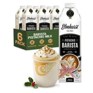 Elmhurst 1925 Pistachio Milk Barista Edition  32 Ounce (Pack of 6) Plant-Based, Vegan, Dairy-Free, Non-GMO, Kosher, Froths for Lattes & Iced Coffee, 3g Protein per Serving, Simple Ingredients (EXP 02/15/26)
