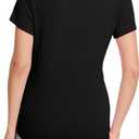 YuKaiChen Women's Polo Shirts Casual Summer Collared Tops Short Sleeve Knit Tops V Neck (Medium, Black)