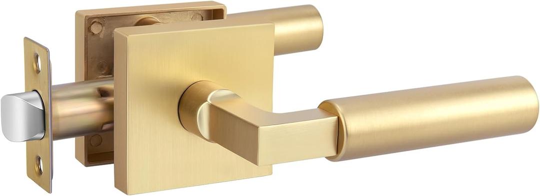 goldenwarm Gold Passage Door Handle, Zinc Alloy Brushed Gold Interior Lever Hall Closet Door Handle, Passage Hardware for Hallways, Closets - 1 Pack