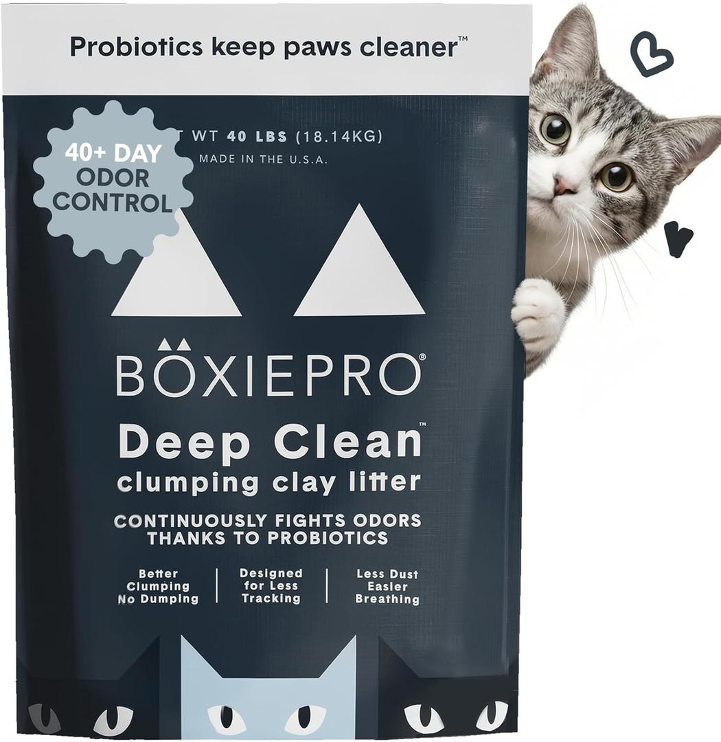 Boxie Probiotic Clumping Cat Litter 40+ Day Odor Control Dust Free 40 lb
Hard Flat Top clumps stay on top for fast scooping and less scrubbing; no added fragrance, fillers, or harsh chemicals