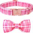 Lionheart glory Pink Plaid Dog Collar, Adjustable Dog Collar with Bowtie, Pet Gift Girl Collar for Dog Soft Bowtie Dog Collars for Large Dogs (Large (Pack of 1)