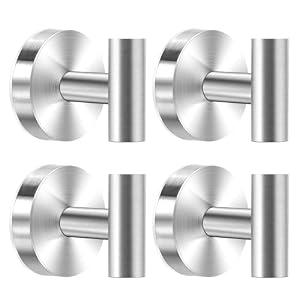 Suction Cup Hooks for Shower, 4 Pack Towel Hooks for Bathroom, Stainless Steel Wall Hanger, No-Drill Shower Hooks Robe Hook for Kitchen, Glass, Mirror, Tile to Hang Towels, Robes, Loofah(Silver)