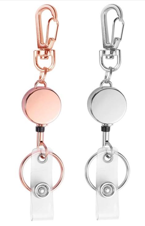 bolimoss 2 Pack Retractable Keychain, Retractable Badge Holder, Badge Reel for Id Card Holders, Id Card Holder （Silver,Rose Gold)