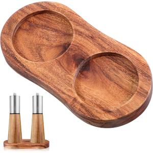 Molain Salt and Pepper Mill Tray, Acacia Wood Tray, Pepper Mill Holder & Rest, Inner Dia 2.28 Inch Fit Many Mills & Shakers, Salt & Pepper Grinder Accessories, Kitchen Storage Holder