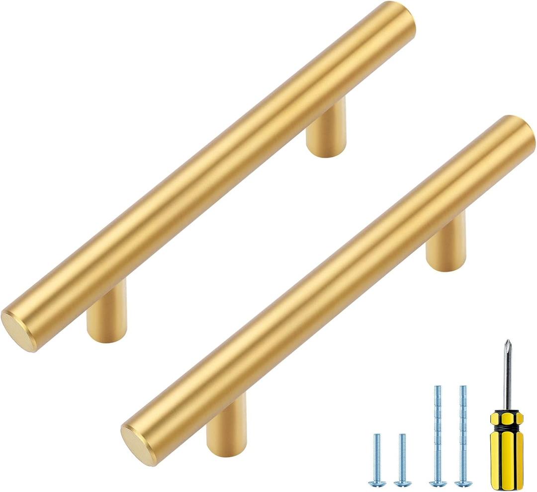 Ravinte Gold Cabinet Handles 20 Pack 5 Inch Brushed Gold Kitchen Cabinet Pulls 3 Inch Hole Center Brushed Brass Drawer Pulls Kitchen Hardware for Cabinet Drawer and Cupboard