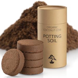 Coconut Coir Potting Soil for Indoor Plants - Expands to 2 Quart (4 lb) | Bonsai Soil Discs Perfect for General Houseplants, Herbs, and Bonsai Trees - Expands with Water