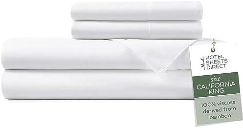 Hotel Sheets Direct 4 Piece Bed Sheet Set California King Size, 100% Viscose Derived from Bamboo Sheets Set with 2 Pillowcases, Cooling & Breathable Luxury Bedding, Moisture-Wicking, Silky Soft, White