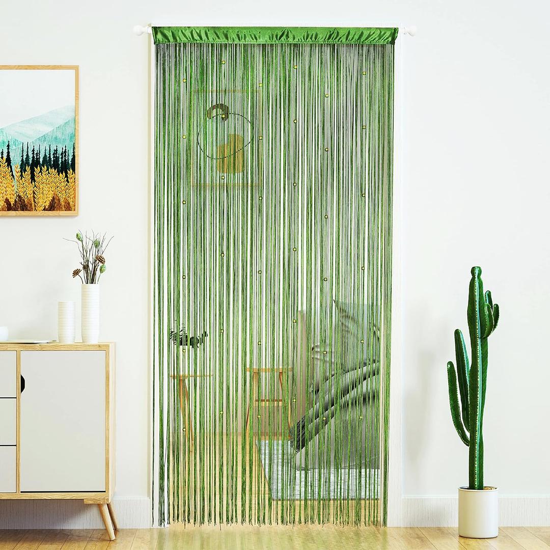 YaoYue Beaded Curtain Door String Curtains for Doorway Tassels Beads Hanging Fringe Hippie Room Divider Window Hallway Entrance Wall Closet Bedroom Privacy Decor (Grass Green, 100200cm) (39"W x 79"L (Pack of 1))