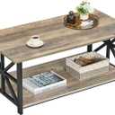 GreenForest Coffee Table for Living Room with Round Corners Farmhouse Style Center Table with Storage Shelf 39 Inch Space Saving Easy Assembly Gray Wash