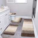 Bsmathom Bathroom Rugs Sets 4 Piece with Toilet Cover, Plush Shaggy Bath Rugs Set Non Slip Washable, Absorbent Microfiber Bath Mat with U-Shaped Contour Toilet Mat for Bathroom, Dark Coffe