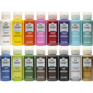 FolkArt Gloss Finish Acrylic Enamel Craft Set Designed for Beginners and Artists, Non-Toxic Formula Perfect for Glass and Ceramic Painting, , 32 Ounce, 16 Count (Pack of 1)