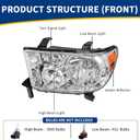 AUTOSAVER88 Headlight Assembly Compatible with 2007 2008 2009 2010 2011 2012 2013 Tundra/ 2008-2017 Sequoia Headlamp Replacement Chrome Housing Amber Reflector Clear Lens