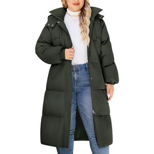 HEEKPEK Womens Plus Size Winter Coats Long Puffer Jackets Hooded Quilted Water Repellent Warm Trendy Parka Outerwear 2025 (4X-Large Plus, Army Green)