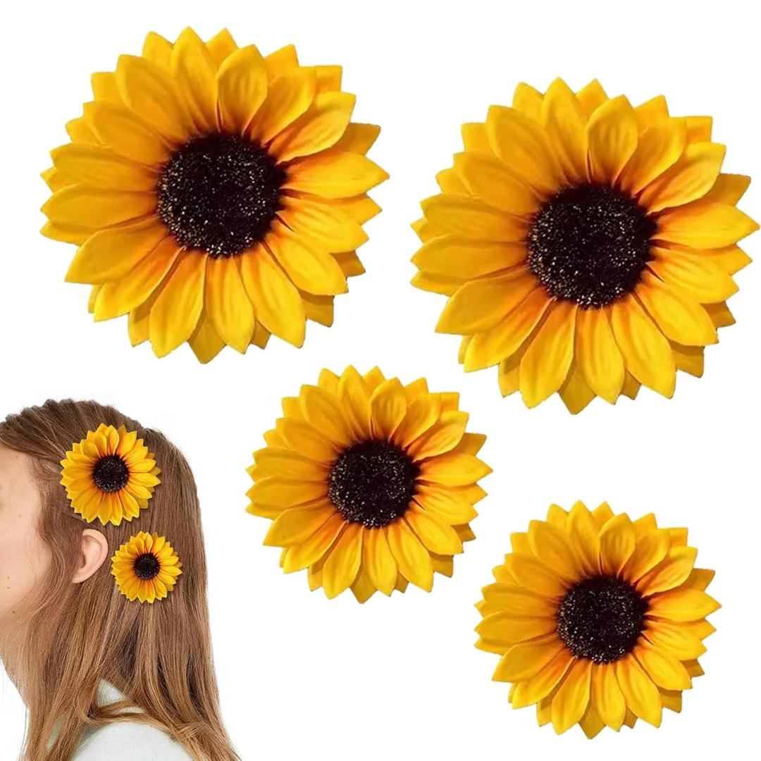 4PCS Sunflower Hair Clips for Women, Yellow Flower Hair Clips Daisy Hair Clip, Large and Small Sunflower Hair Barrettes Floral Hair Accessories