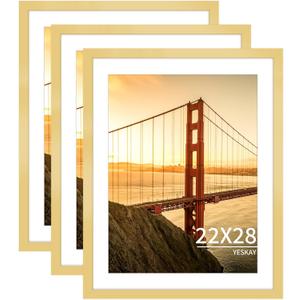 22x28 Picture Frame Gold Set of 3, Display Pictures 18x24 with Mat or 22 x 28 Without Mat, Poster Frames 22x28 for Wall Hanging Horizontal and Vertical
