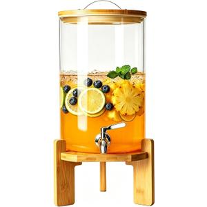 Beverage Dispenser, 2.1Gallon Glass Drink Dispenser with Stand, Stainless Steel Spigot, Ideal for Parties, Bars, Restaurants (8L/2.1 Gallon)