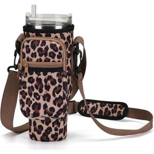 GOEWY Water Bottle Carrier Bag for Stanley 40/30 oz Tumbler with Phone Pocket Neoprene Water Bottle Holder with Shoulder & Handheld Strap Stanley Cup Accessories