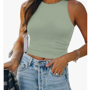 ATHMILE Womens Double Lined Crop Tank Tops Casual Basic Shirts Sleeveless Workout Tops Cute Summer Clothes Teen Girls S