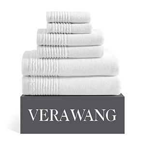 Vera Wang - Bath Towels, 100% Super Soft & Highly Absorbent Cotton Towel Set, Medium Weight Plush Feel, Low Linting & Fade Resistant Bathroom Towels (Sculpted Pleat White, 6 Piece)