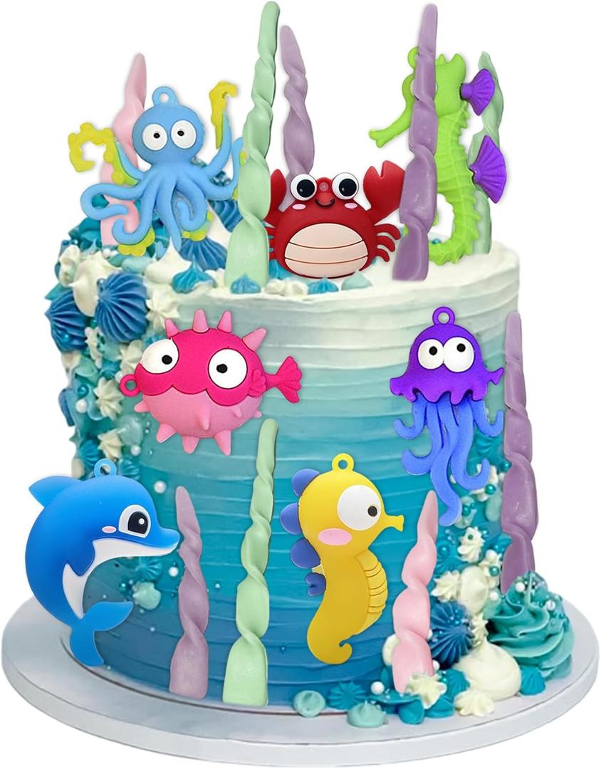 Under the Sea Ocean Birthday Cake Decorations Sea Ocean Party Favor Supplies for Sea Ocean Theme Baby Shower Birthday Party