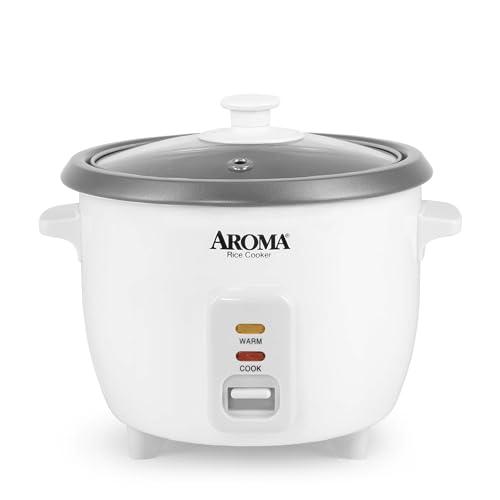 AROMA® Rice Cooker, 3-Cup (Uncooked) / 6-Cup (Cooked), Small Rice Cooker, Oatmeal Cooker, Soup Maker, Auto Keep Warm, 1.5 Qt, White, ARC-363NG