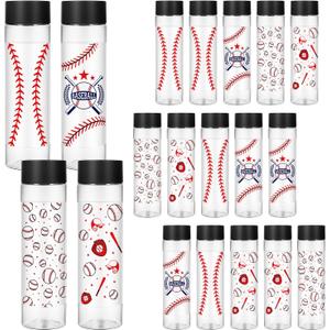 24 Pcs 17 Oz Baseball Plastic Sports Bottle Lid Reusable Juice Drink Container Leak Proof Lightweight Shatter Resistant White Bulk Cup for Daily Picnic Sports Themed Birthday Party Supplies