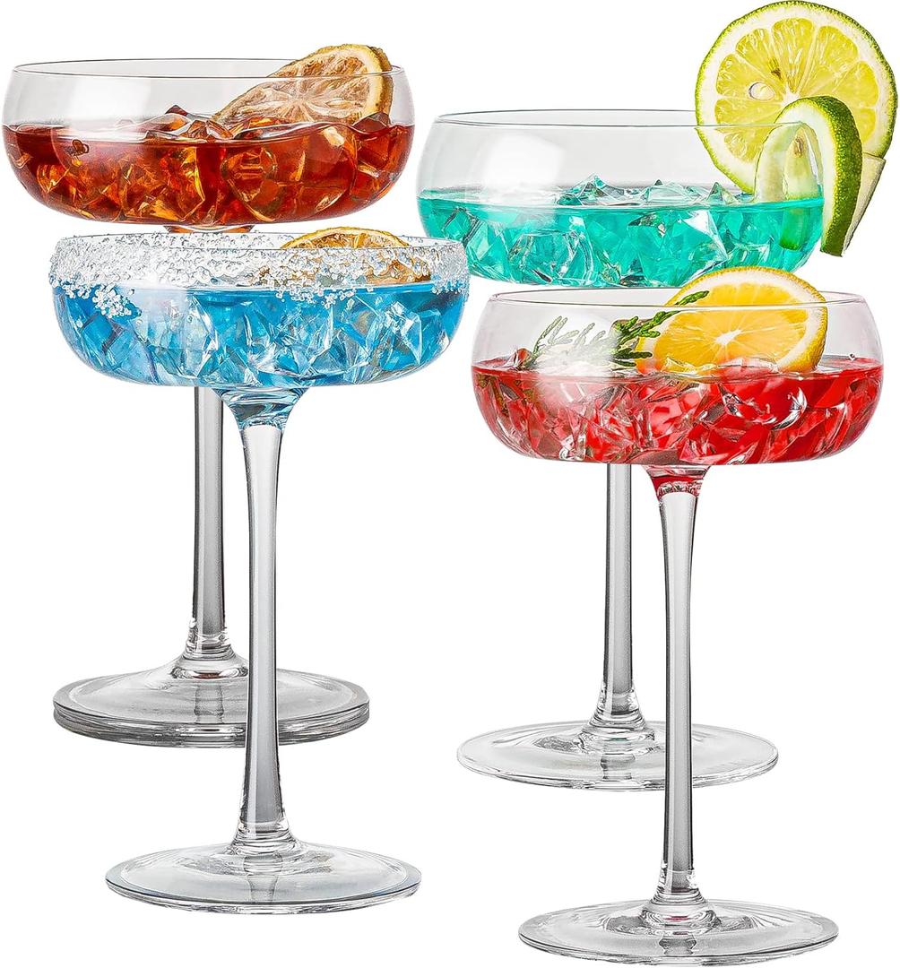 Unique Martini Glasses, 8 oz Vintage Art Deco Coupe Glasses, Set of 4 Classic Cocktail Glasses, Elegant Hand Blown Crystal Manhattan Goblet for Bar, Martini, Cosmopolitan, Gimlet, Pisco Sour
