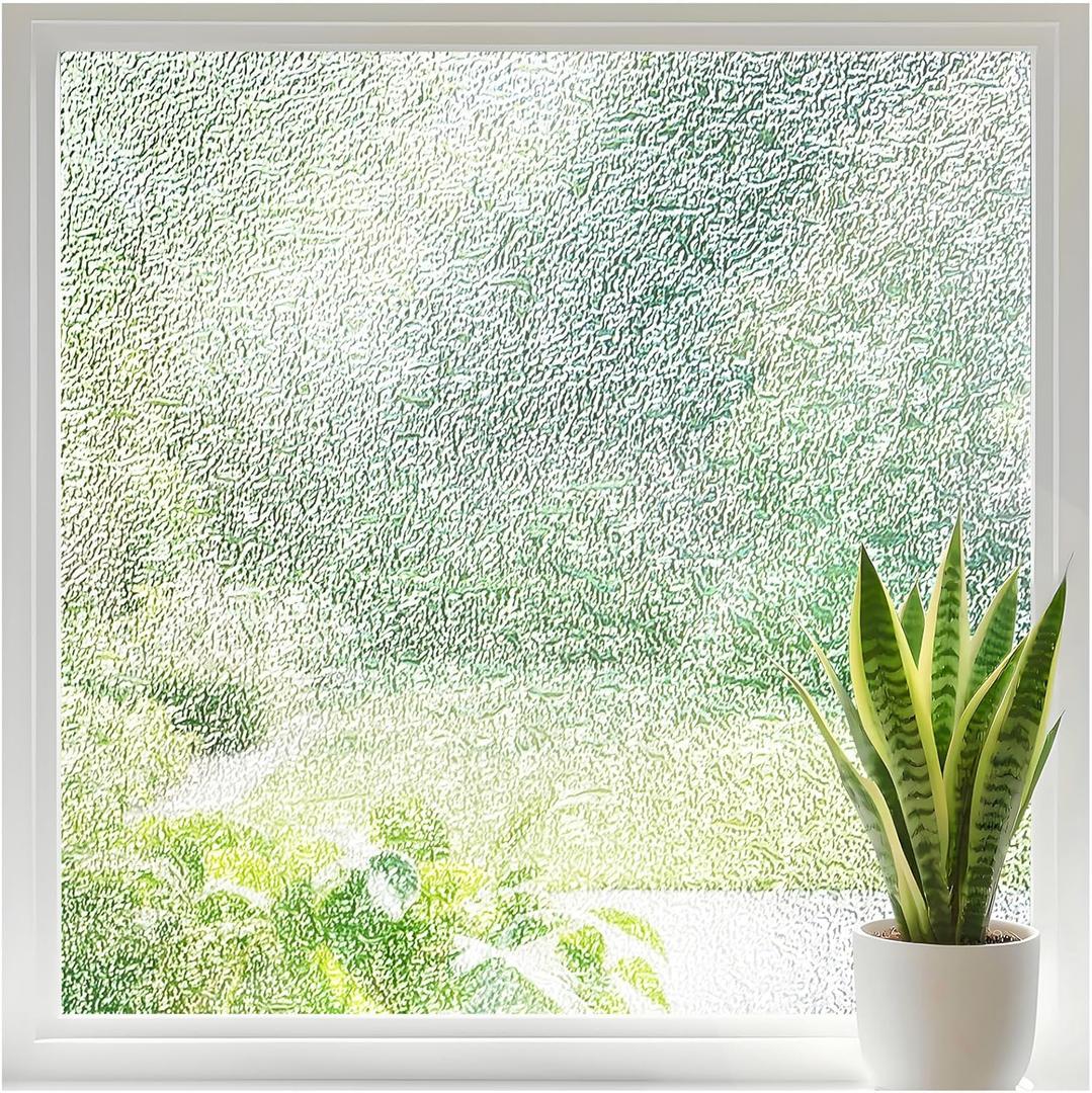 Frosted Privacy Window Film with Ice Vein Texture, UV Blocking Static Cling Removable Covering, Decorative Film for Home Office Glass Door, 17.5 x 78.7 Inches (Clear)