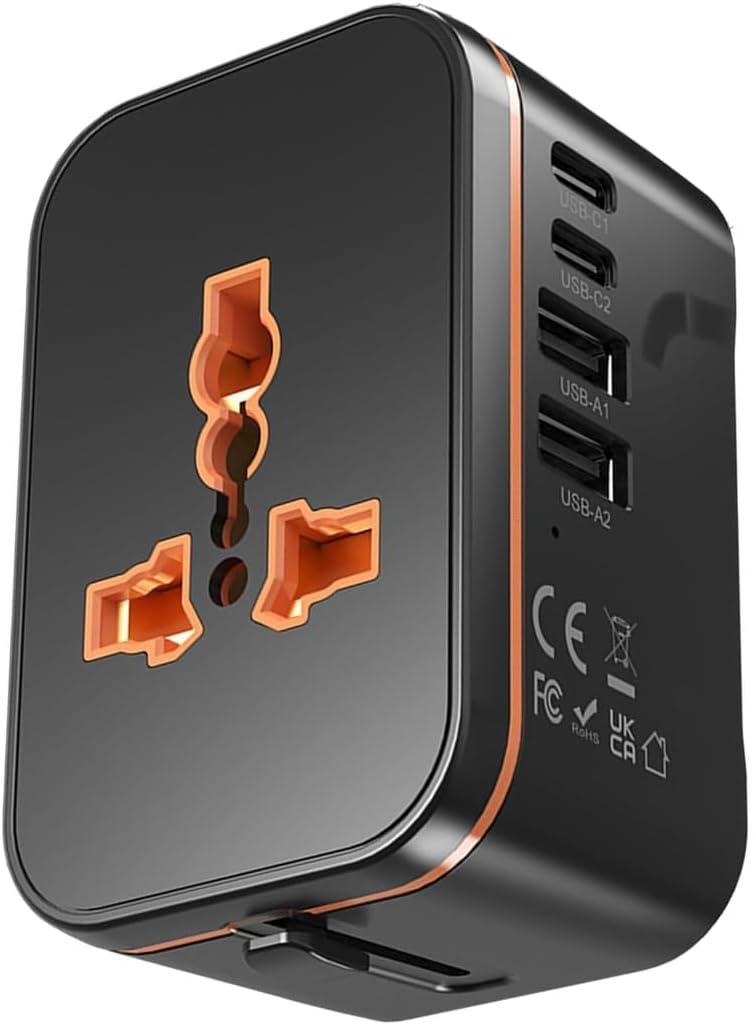Universal Travel Adapter, Worldwide Wall Travel Plug, 2 USB C, 2 USB A and 1 Multi AC Outlets Travel Charger, International Power Adapter, European Power Plug for EU UK USA AU, Travel Essentials