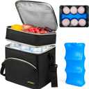 Breastmilk Cooler Bag with Ice Pack, Insulated Baby Bottle Tote Bags Fits 6 Baby Bottles Up to 9 Ounce, Double Layer Breastmilk Case (Black)