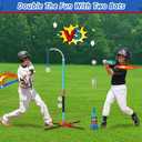 3-in-1 Baseball Set for Kids: Hanging Batting Tee + T Ball Stand Set Auto Ball Launcher for Toddlers & Youth Adjustable Height with 6 balls 2 Bats Outdoor&Indoor Toys Sports Gifts for 3-12 years old