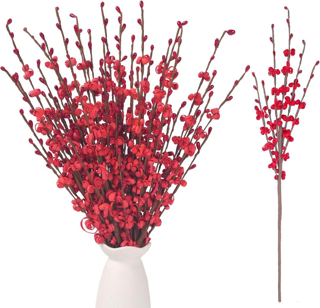 10Pcs 17.5'' Red Flowers Artificial Jasmine Flowers Faux Patriotic DIY Floral Art Red Berries Stem for Valentine's Day Table Centerpieces Vases Home Wedding Bouquets Party Decorations