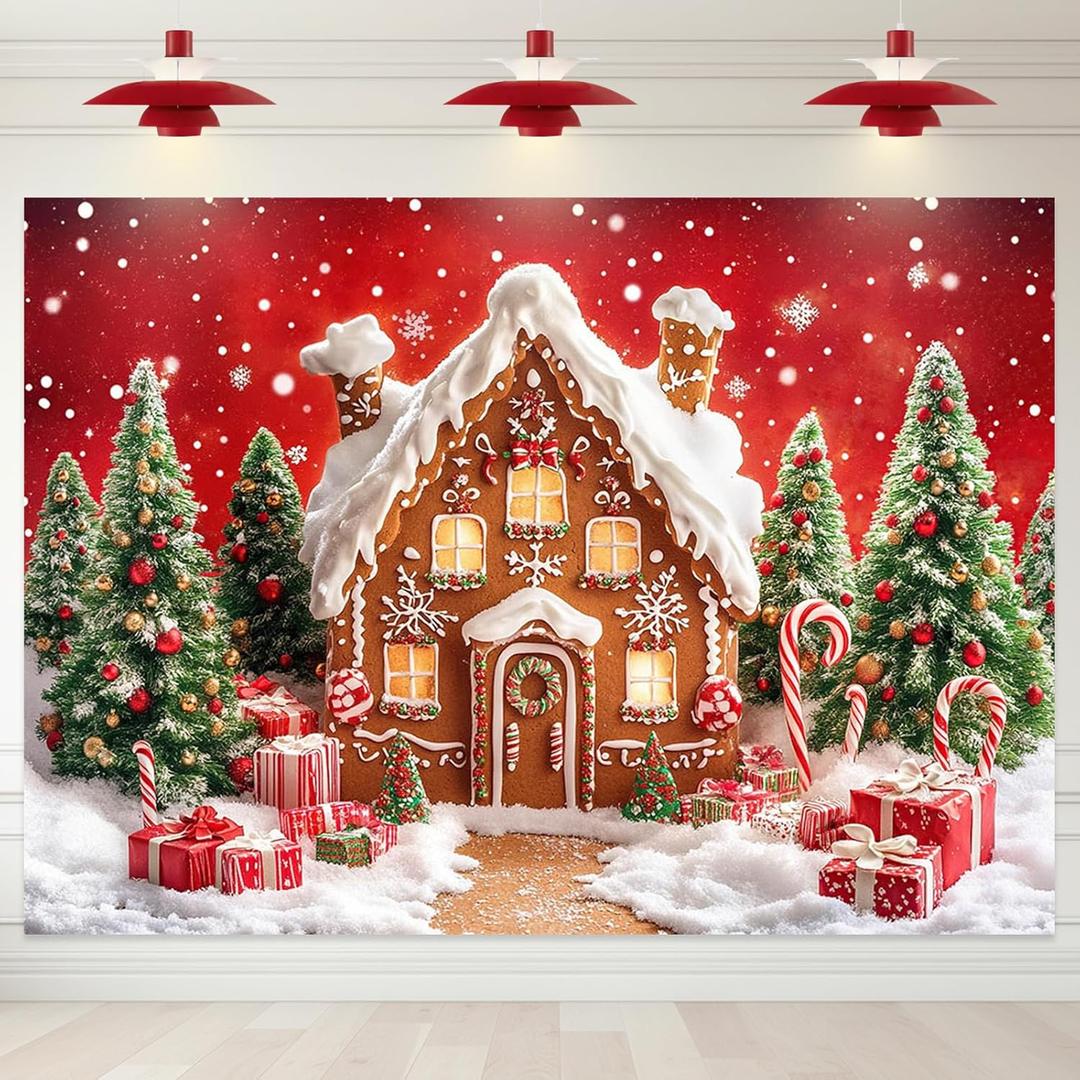 Mocsicka Christmas Backdrop Gingerbread House Christmas Photo Backdrop Gingerbread Xmas Party Decoration Holiday Photo Booth Props (8x6ft)