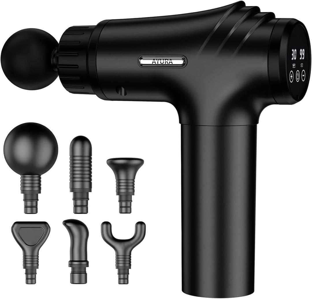 AYURA Massage Gun Deep Tissue, Muscle Massager Gun for Pain Relief, Percussion Massage Gun with 30 Speeds & 6 Heads, Portable Handheld Back Massage Gun for Athlets Men Women