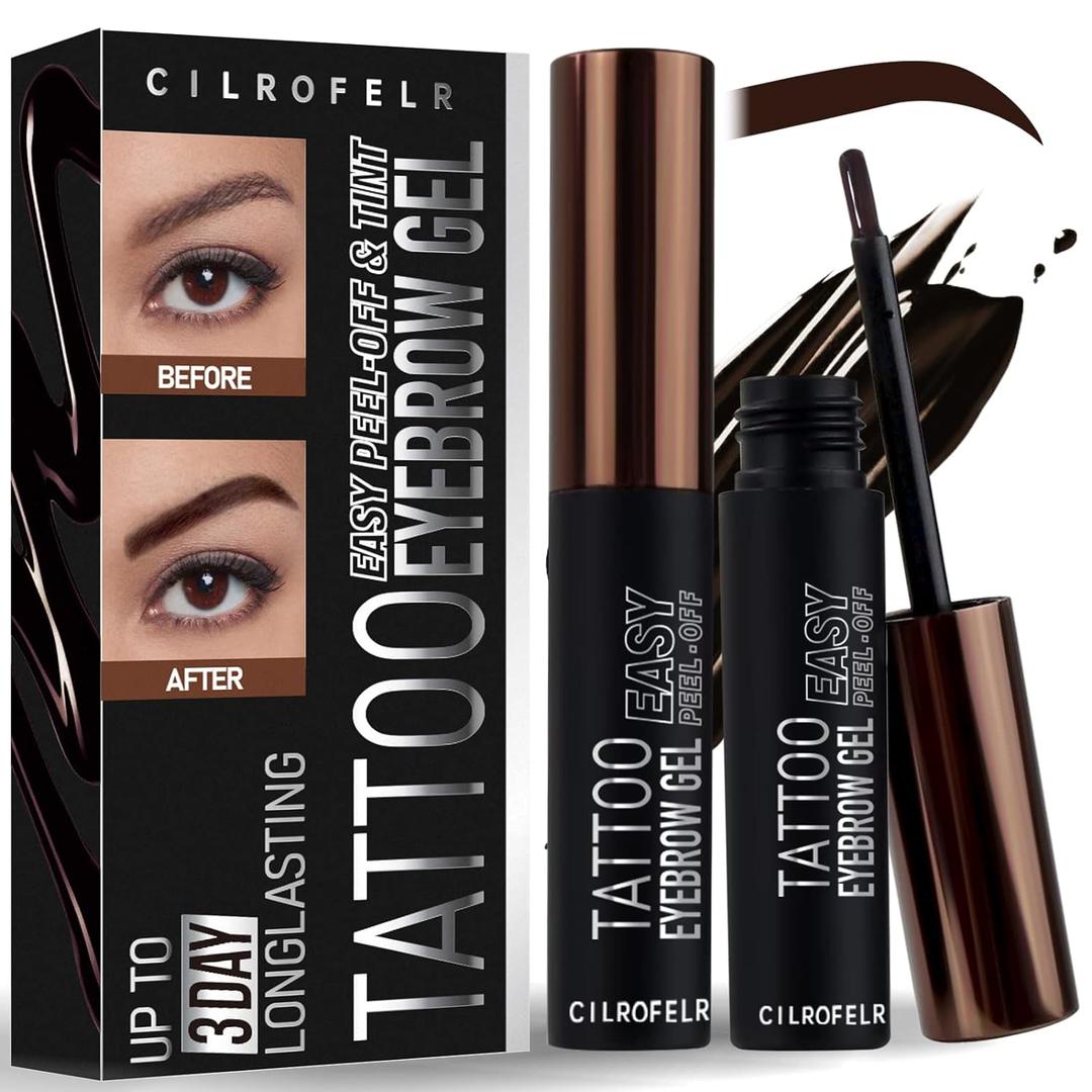 Cilrofelr Tattoo Peel Off Eyebrow Gel, Easy Tattoo Brow Peel Off Gel, Last Up to 3 Days, Waterproof, Transfer-proof, For Fuller & Defined Looking Brows, Dark Brown (2 Pack)