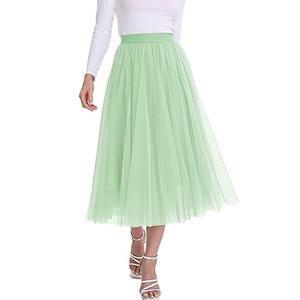 Women’s Tulle Skirts Midi Elastic High Waist Pleated Mesh Flowy A-Line Party Long Tutu Skirt XL