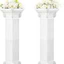 Karida 2 Pcs Roman Wedding Columns – 34.6" Tall Heavy Duty Plastic Greek Pillars, 110 lbs Load Capacity, Tool-Free Assembly, White Decorative Pedestal Stands for Ceremony Flowers, Plants, Balloons, Indoor/Outdoor Events（Square）