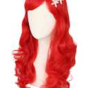 Topcosplay Kids Girls Wig and Starfish Hair Clip Red Long Wavy Princess Wig Halloween Costume Party Wigs