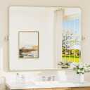 TETOTE Pivot Bathroom Mirror Brushed Nickel 42 x 36 Large Tilting Beveled Tempered Glass Mirror, Metal Framed Rectangle Vanity Mirror, Modern Farmhouse Adjustable Tilted Mirrors, Horizontal/Vertical